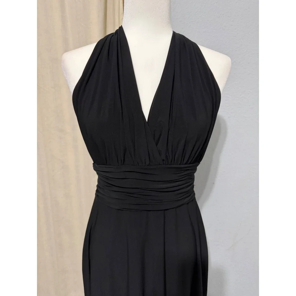 Jones Wear Babydoll Dress Size 8 Black Halter Midi Ruched Waist Marilyn Monroee